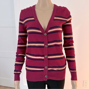 Urban Outfitters BDG Magenta Striped Button Front Cardigan